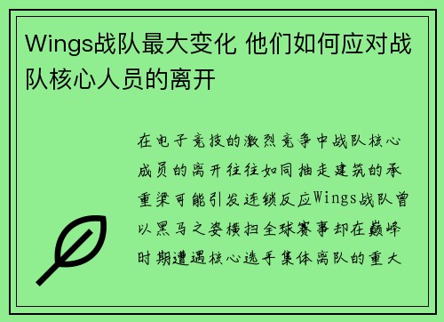 Wings战队最大变化 他们如何应对战队核心人员的离开